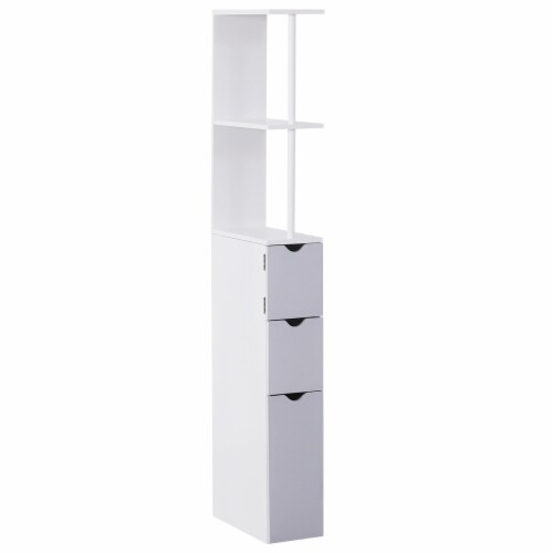 54  Tall Bathroom Linen 2-Tier Cabinet Shelf Storage Cupboard w/ Drawers, White Perspective: front