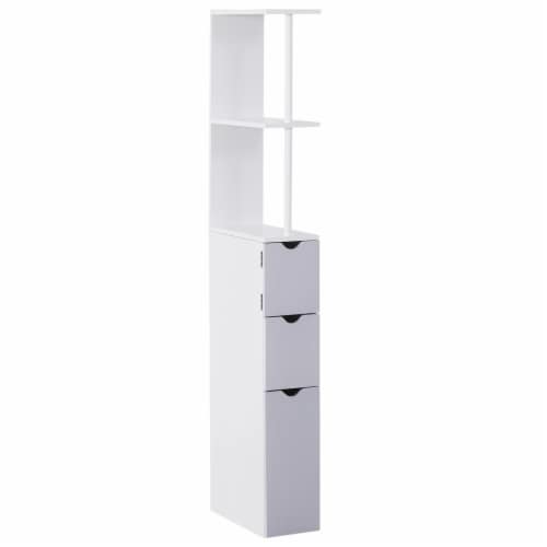 54  Tall Bathroom Linen 2-Tier Cabinet Shelf Storage Cupboard w/ Drawers, White Perspective: front