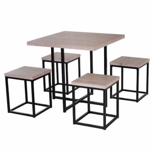 Compact 5pc Kitchen Dining Set Wood Bar Table Chair Home Space Saving  Furniture