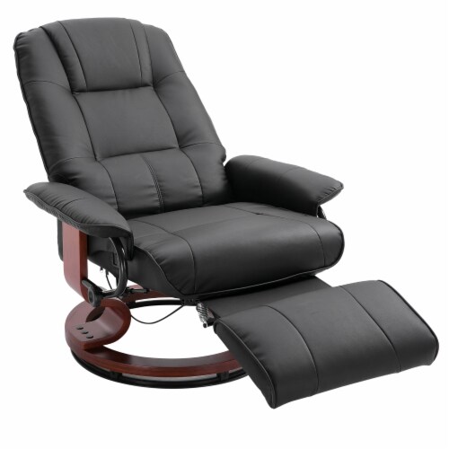 Faux Leather Reclining Lounge Chair Swivel Recliner Sofa Seat w/ Wooden Base Perspective: front
