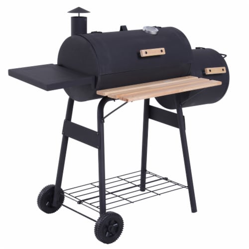 48 Steel Portable Backyard Charcoal BBQ Grill and Offset Smoker Combo Backyard Perspective: front