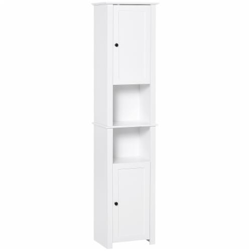 67” Wood Freestanding Bathroom Linen Tower Storage Unit Cabinet White Perspective: front