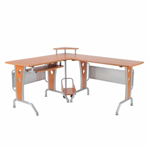L-Shaped Corner Computer Office Desk  PC Table Workstation with  Keyboard Tray Perspective: front