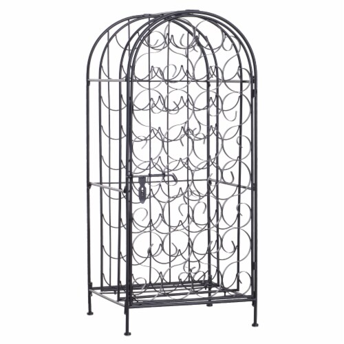 35 Bottle Large Metal Floor Freestanding Locking Wine Rack Jail Renaissance Cage Perspective: front