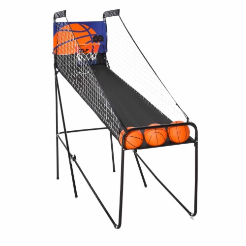 Basketball Shooting Game Foldable w/ Three Plastic Basketballs, Steel Frame and Perspective: front