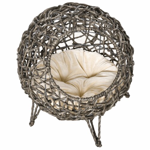 20.5  Comfortable Rattan Cat Bed w/ Soft Cushion, Round Design, Circulation Perspective: front