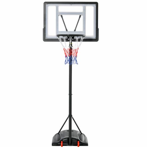 Basketball Hoop w/ 2 Built-In Moving Wheels and Ball Holder, 65.75 H -90.5 H Perspective: front
