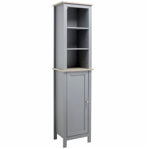 66  Grey Storage Organizer, Thin Bathroom Cabinet, Space Saver w/ 2 Tier Shelves Perspective: front