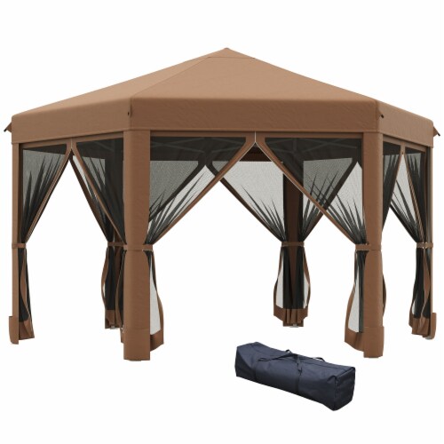 Outside Party Canopy Cabana Tent w Strong Steel Frame Hexagnol Design Brown 1 Unit Foods Co