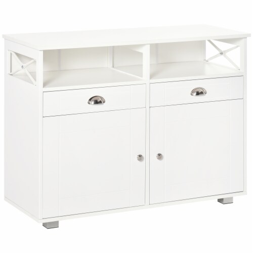Modern Server Buffet Credenza with Adjustable Shelves and Cross Bar Design Perspective: front