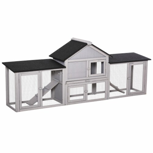 Fir Wood Bunny Hutch w Slide out Tray Ramps Asphalt Roof for
