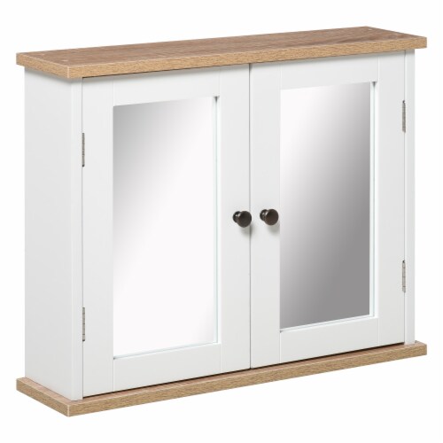 Wooden Wall Mount Storage Cupboard w/Adjustable Interior Shelving for Bathroom Perspective: front