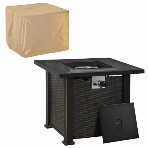 30 Gas Propane Fire Pit Table 50,000BTU Wicker Auto Ignition w/ Lid Perspective: front