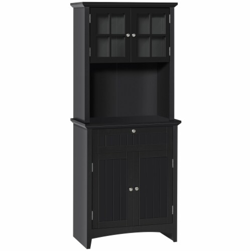 Wooden Dining Room Cupboard Pantry with Framed Glass Doors and Open Counter Perspective: front