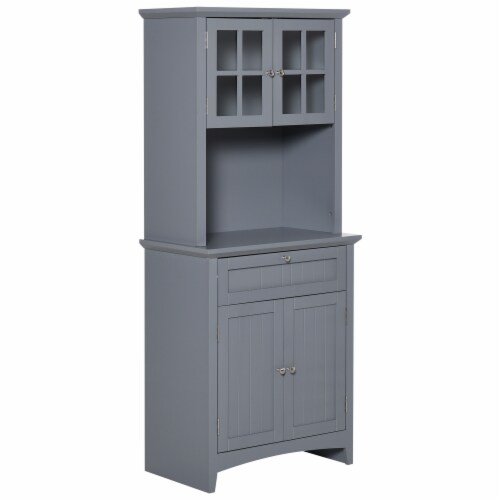 Wooden Dining Room Cupboard Pantry with Framed Glass Doors and Open Counter Perspective: front