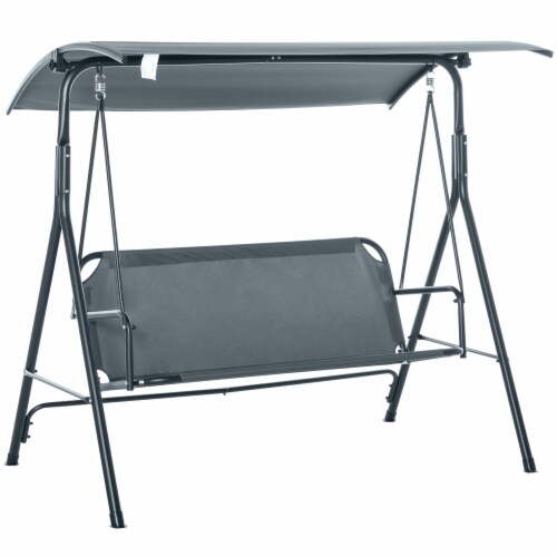 Porch Swing Hammock Bench Lounge Chair Steel 3-Seat Padded Outdoor Canopy Grey Perspective: front
