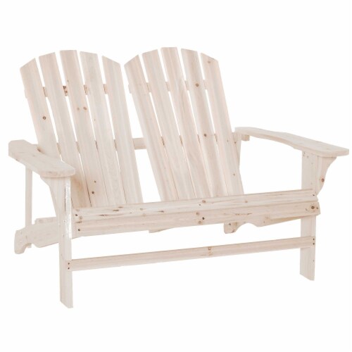 Outdoor Wood Adirondack Chair, Loveseat Armchair for Garden Patio Deck, Natural Perspective: front