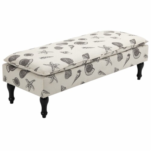 Linen Touch Seashell Pattern Fabric Bed End Stool Lounger with