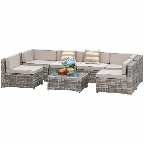 7 Piece Set Rattan Sofa Luxury Modular Conversation Outdoor