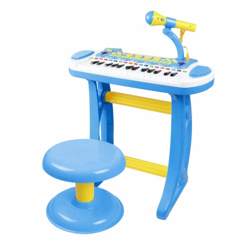Childrens Toy Organ Keyboard w/ light & 22 Musical Tracks, Blue Perspective: front