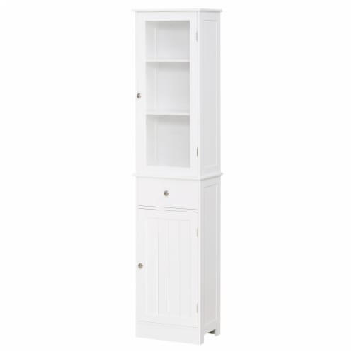 Organizer Restroom Tower Tall Pantry Tower with Multi-Tier Shelving, White Perspective: front