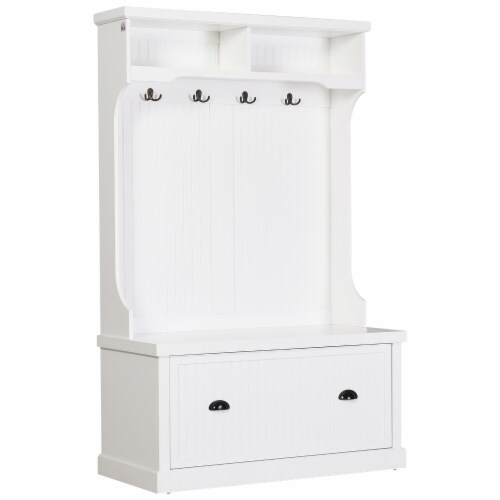 Hall Coat & Shoe Storage Cupboard  Corner Hall Tree, White Perspective: front