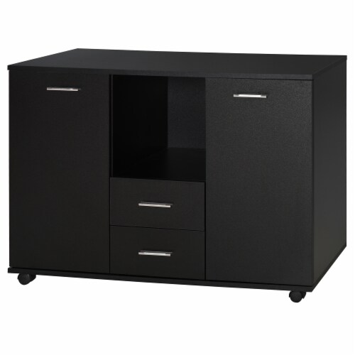 Office/Home File & Scanner Storage Cabinet w/ 2 Cabinets & Top Counter, Black Perspective: front