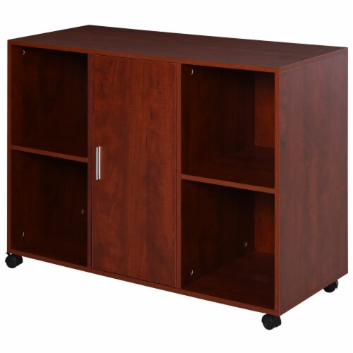 Wheeled Office/Home Printer Stand & Cabinet w/ 2 Variable Shelves Brown Perspective: front