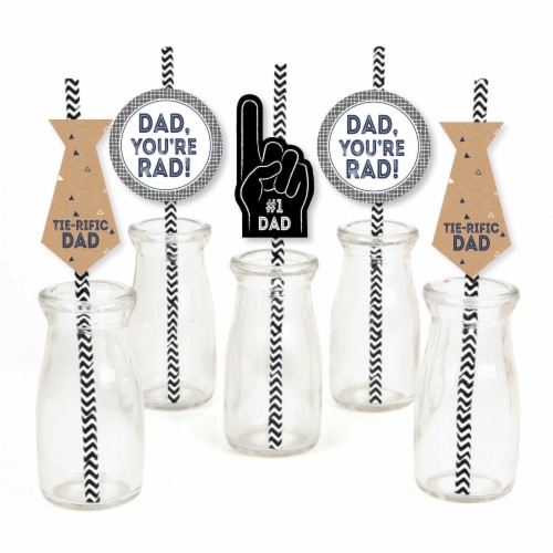 Big Dot of Happiness My Dad is Rad Paper Straw Decor Father's Day Party Striped Straws 24 Ct Perspective: front