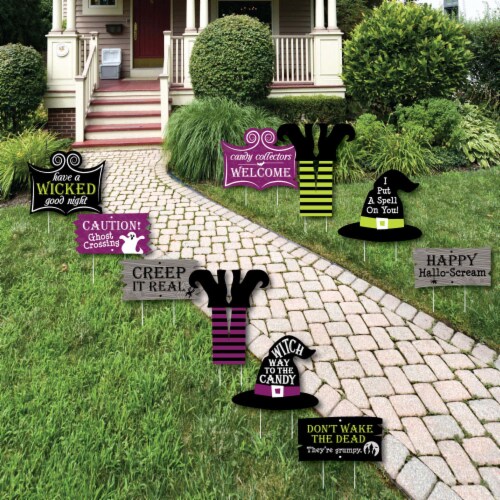 Big Dot of Happiness Happy Halloween - Witch Lawn Decor - Outdoor Halloween Yard Decor 10 Pc Perspective: front