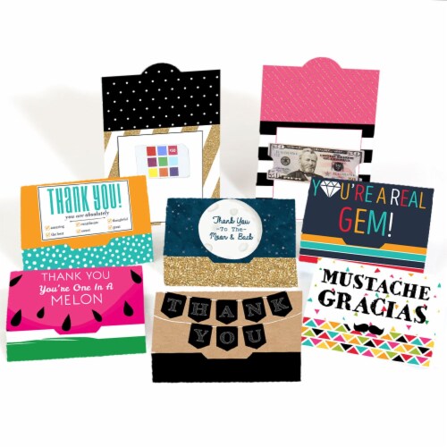Big Dot of Happiness Assorted Thank You Cards Blank Thank You Money & Gift Card Holders 8 Ct Perspective: front