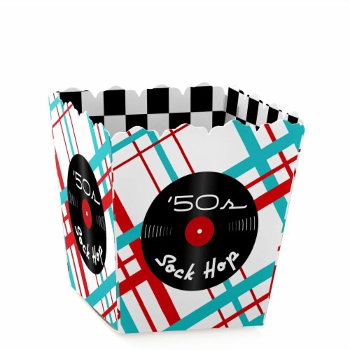 Big Dot of Happiness 50's Sock Hop Mini Favor 1950s Rock N Roll Party Treat Candy Boxes 12 Ct Perspective: front