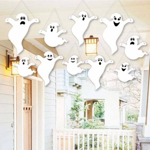 Big Dot of Happiness Hanging Spooky Ghost Outdoor Hanging Decor Halloween Party Decor 10 Pc Perspective: front