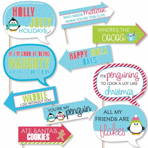 Big Dot of Happiness Funny Holly Jolly Penguin - Holiday & Christmas Photo Booth Props 10 Pc Perspective: front