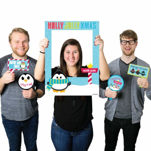 Big Dot of Happiness Holly Jolly Penguin - Christmas Party Photo Booth Picture Frame & Props Perspective: front