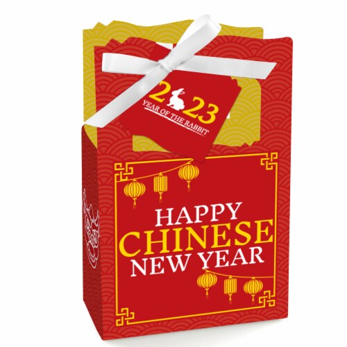 Big Dot of Happiness Chinese New Year - 2023 Year of The Rabbit Party Gift Boxes - 12 Count Perspective: front