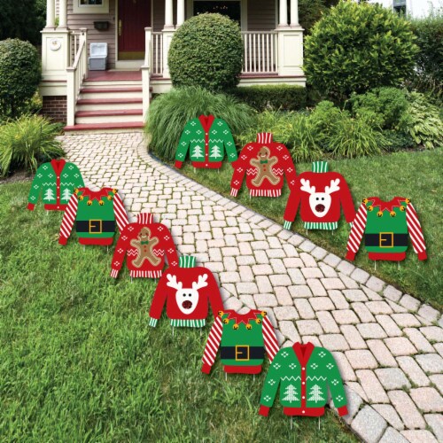 Big Dot of Happiness Ugly Sweater - Sweater Lawn Outdoor Holiday & Christmas Yard Decor 10 Pc Perspective: front