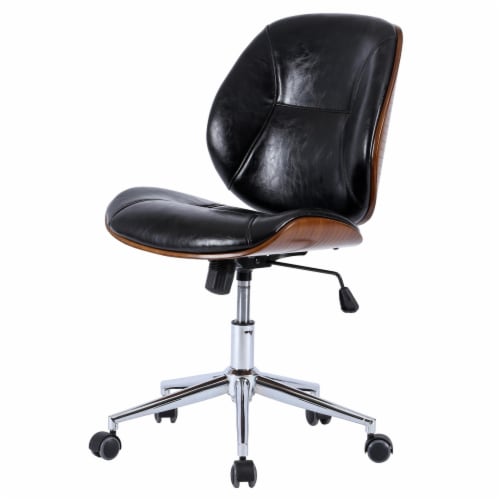 Shaun Pu Leather Bamboo Office Chair Black Walnut 1 Fry s