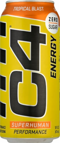 C4 Tropical Blast Carbonated Energy Drink Can Perspective: front