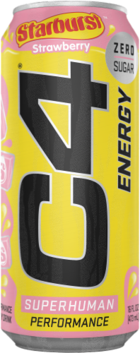 C4 Performance Strawberry Blast Energy Drink Can Perspective: front