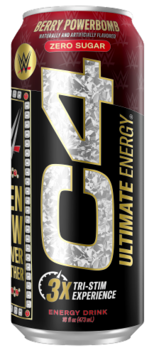 C4 Ultimate Energy® WWE® Berry Powerbomb Energy Drink Can Perspective: front