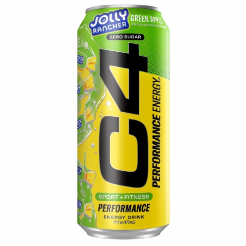 C4 Performance Jolly Green Apple Energy Drink Can Perspective: front