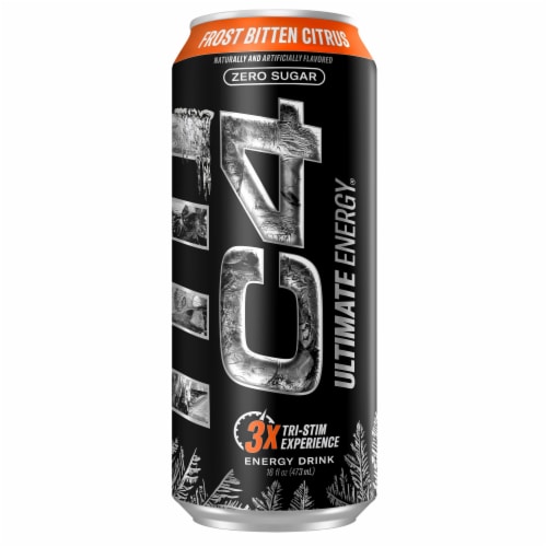 C4 Ultimate Frost Bitten Citrus Energy Drink Can Perspective: front