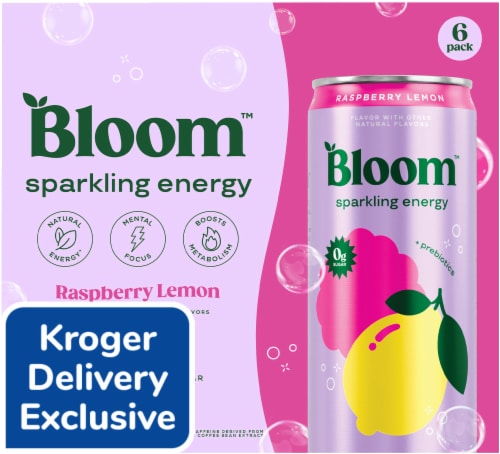 Bloom™ Sparkling Energy Raspberry Lemon Energy Drink Perspective: front