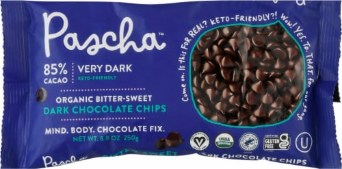 Pascha Organic™ Bitter-Sweet Dark Chocolate Chips Perspective: front