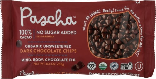 Pascha Organic™ Unsweetened Dark Chocolate Chips Perspective: front