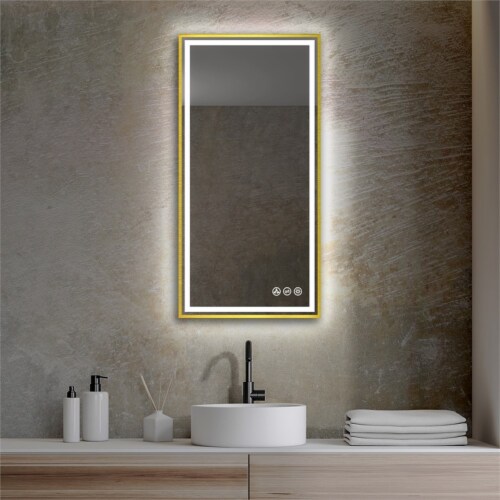 Blossom Stellar 18  Brush Gold Frame LED Glass Mirror with Antifog Perspective: front