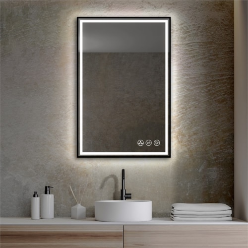 Blossom Stellar 24  LED Mirror in Matte Black Glass Perspective: front