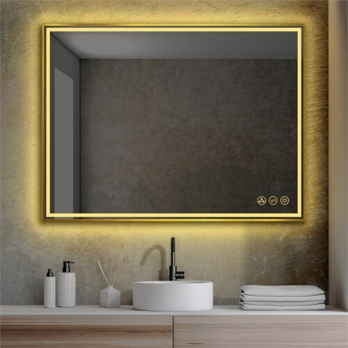 Blossom Stellar 48  Brush Gold LED Glass Mirror with Antifog Perspective: front