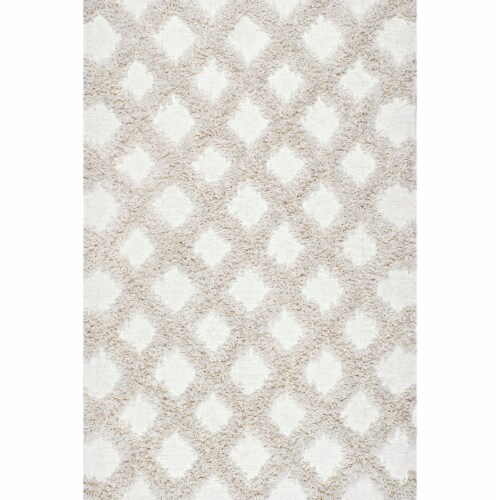 Nuloom Francene Diamond Trellis Shag Area Rug in Ivory Perspective: front